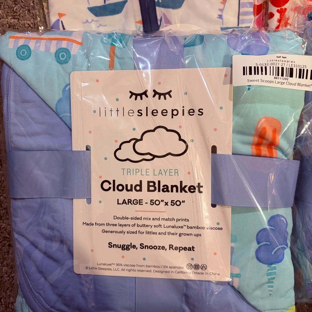 Little Sleepies Triple Layer Cloud Blanket - Blue & Aqua
